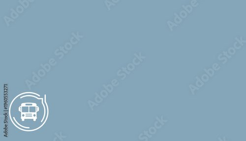 Bus icon inside a circular frame on a blue background