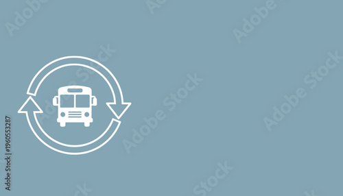 Bus icon with circular arrows indicating route or transfer, transportation concept