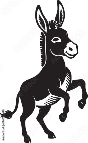 black and white donkey silhouette running free outdoors