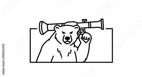 Angry Bear Holding Rocket Launcher, Aggressive Animal with Weapon, Cartoon Style