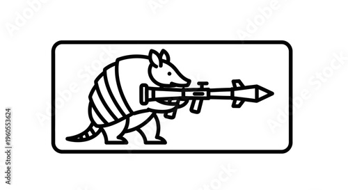 Armadillo holding a rocket launcher, cartoon style, funny animal illustration