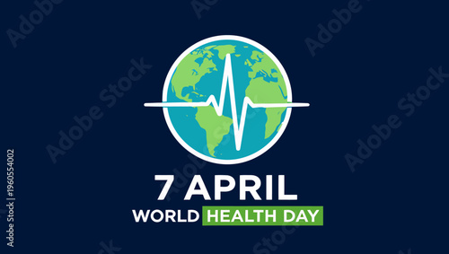 World Health Day concept illustration featuring a vibrant globe encircled by a vital heartbeat line, symbolizing global health awareness and well-being on April 7th