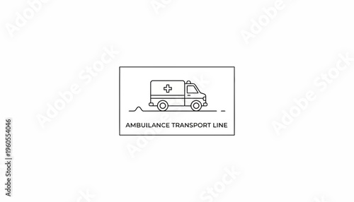 Ambulance transport line icon, emergency medical service vehicle, healthcare symbol