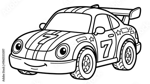 Smiling Cartoon Racing Car Number Seven.