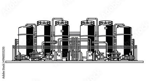 Industrial Storage Tanks and Piping System Illustration