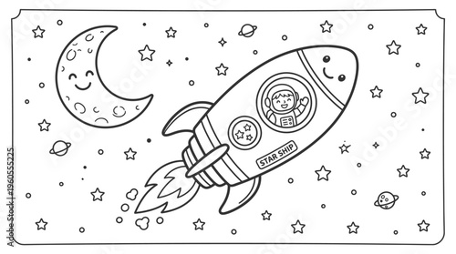 Rocket Ship Blasting into Space.