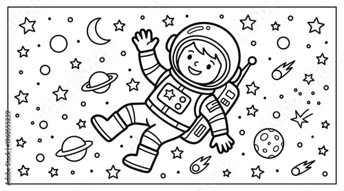 Astronaut in Space Suit Floating Freely.