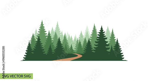 Foto Serene Forest Landscape with Winding Path - Evergreen Trees