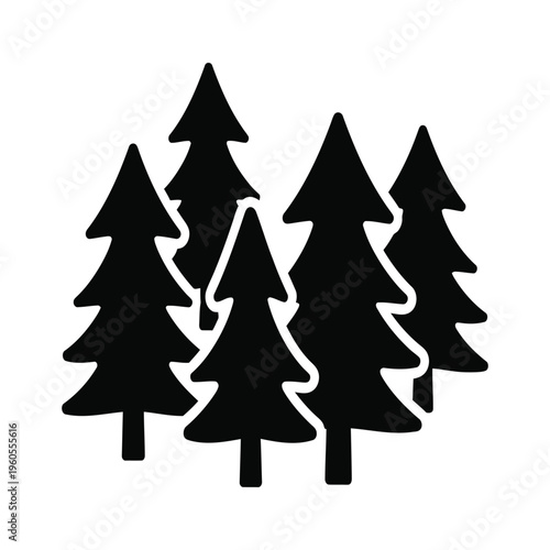 Pine tree forest silhouette icon representing nature and outdoor environment in a minimalist black style