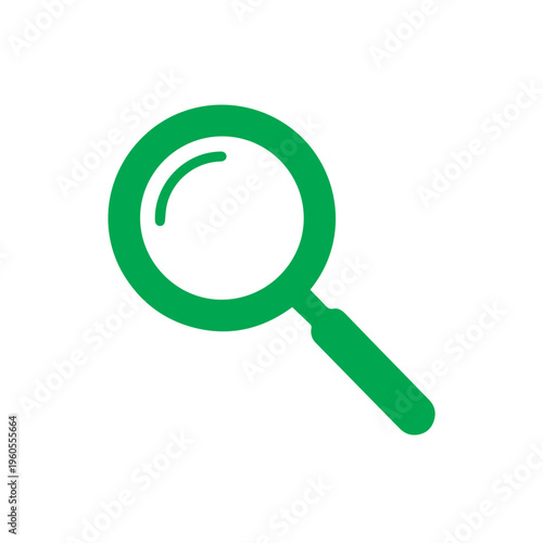 Vibrant green magnifying glass symbol isolated on a pure white background represents successful query fulfillment and digital.