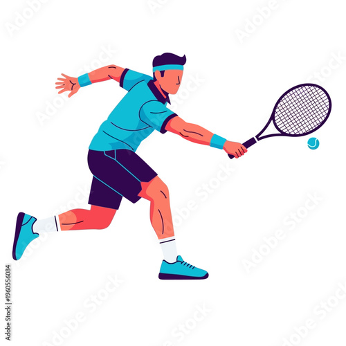 Dynamic Tennis Player Hitting Forehand Shot, Athletic Sports Illustration