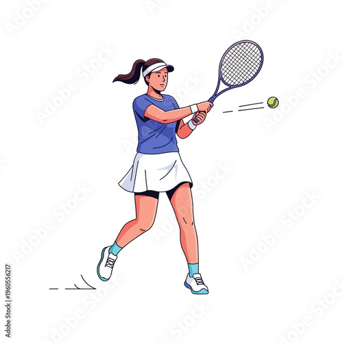 Female Tennis Player Hitting Forehand Stroke on White Background