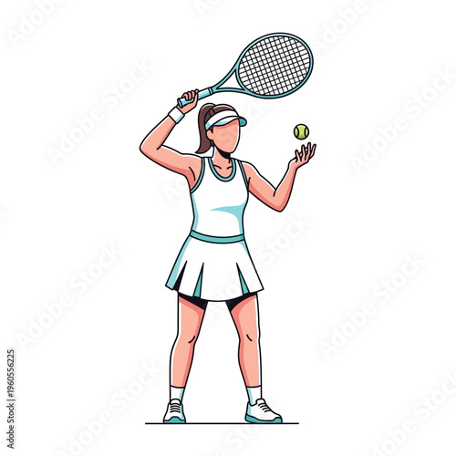 Female Tennis Player Serving a Ball, Athletic Woman with Racquet on White Background