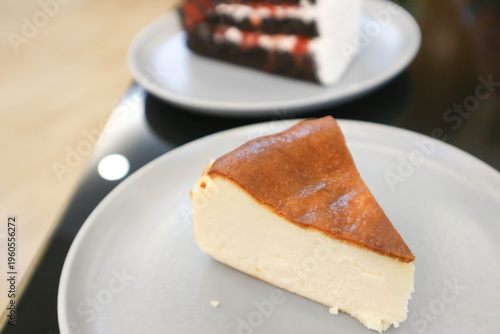 cheesecake or basque cheesecake , piece of cake