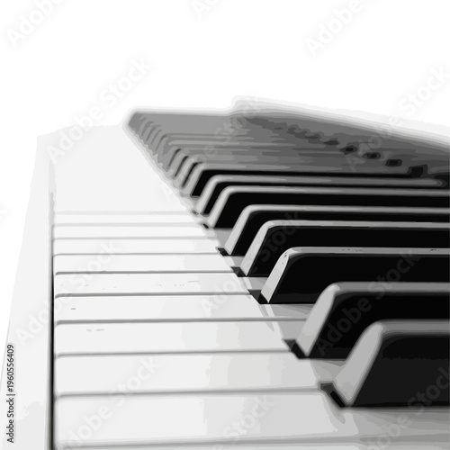 Close up of piano keys on white background