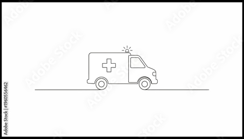 Ambulance icon, emergency medical service vehicle, simple line art, white background
