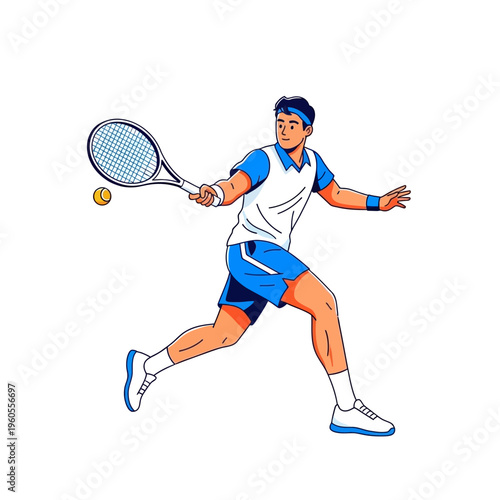 Male Tennis Player Hitting Forehand Shot During Match
