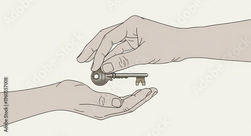 Hands passing a metal key.