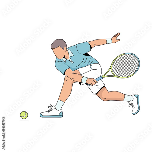 Male Tennis Player in Action, Forehand Stroke, Dynamic Sports Illustration