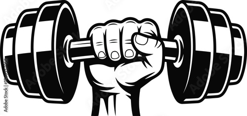 Firm hand clutching a heavy dumbbell representing power and dedication to fitness training