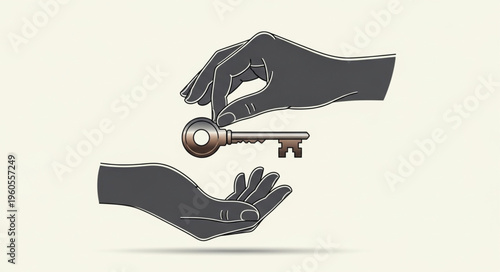 Hands Passing Metal Key.