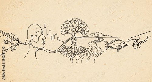 Hands holding tree with roots.