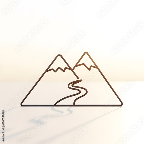 Minimalist mountain range with winding river line art