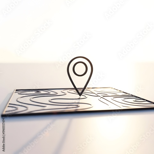 A black wire map pin on a topographic map illustration