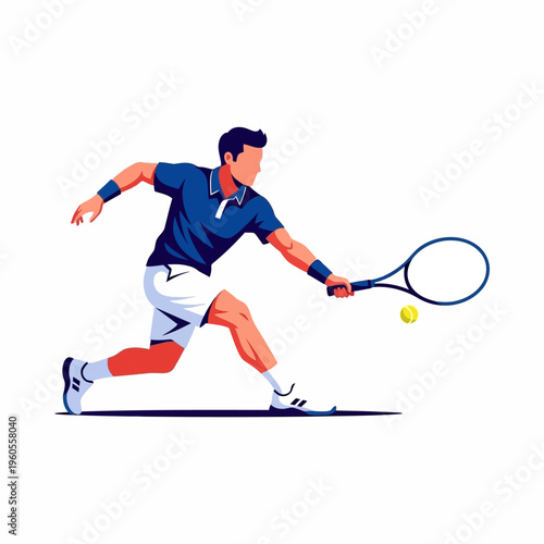 Tennis Player Hitting Forehand Shot on White Background