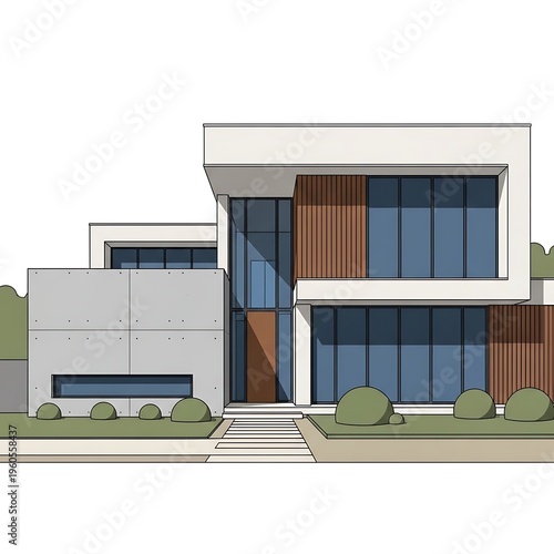 Modern house with large windows exterior.
