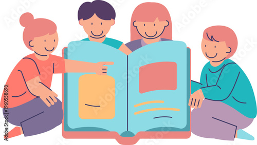 Kids Reading Together Illustration