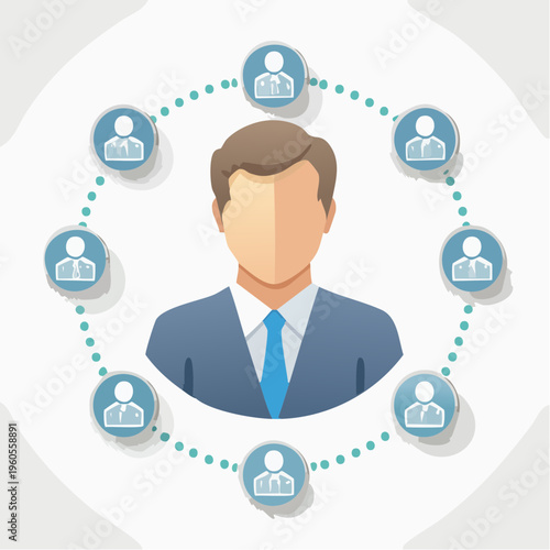 A manager icon surrounded by connected responsibility nodes symbolizing delegation and task control.