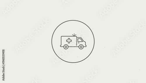 Ambulance icon in a circle, emergency medical service vehicle, healthcare symbol