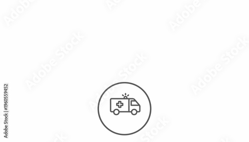 Ambulance Icon in Circle, Medical Emergency Vehicle, Healthcare Symbol