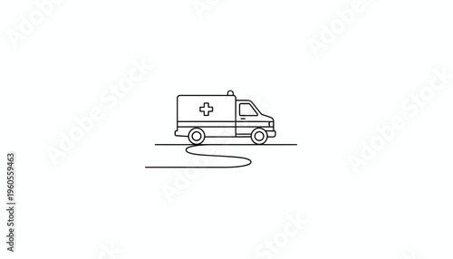 Ambulance icon on a white background, medical emergency vehicle, simple line art