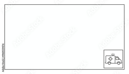 Ambulance Icon on White Background, Emergency Medical Service Vehicle Line Art