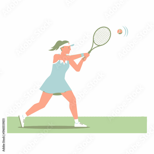 Woman playing tennis, hitting ball with racket, athletic sports lifestyle, outdoor activity