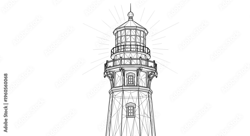 Obraz premium Black and White Lighthouse Illustration.