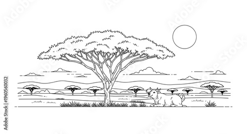 Acacia Tree in Savanna Landscape.