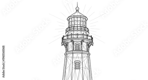 Black and White Lighthouse Illustration.