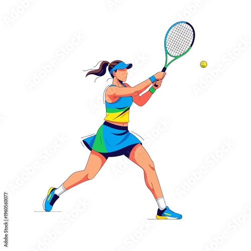 Woman tennis player hitting ball with racket, active sport lifestyle, athletic female competitor