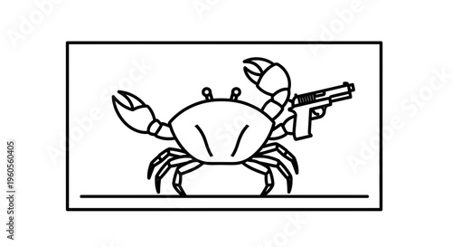 Aggressive Crab Holding a Pistol, Cartoon Style, Isolated on White