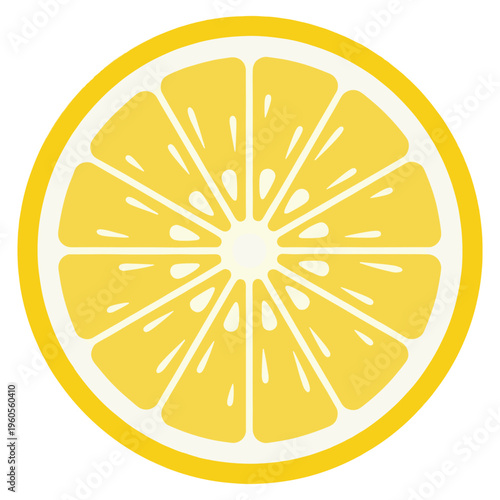 A vibrant yellow lemon slice cut in a circular shape on white