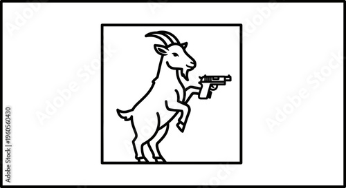 Aggressive Goat Holding Pistol, Cartoon Style