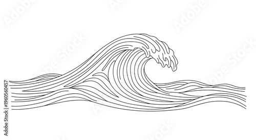 Ocean Wave Line Art Illustration.