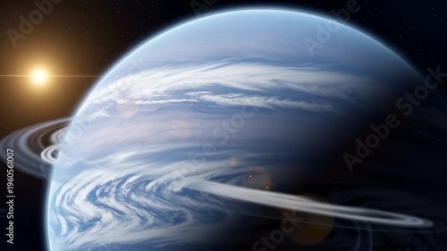 Jupiter planet with rings and sun in space