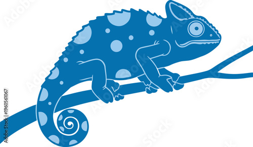 blue chameleon sitting on a tree branch