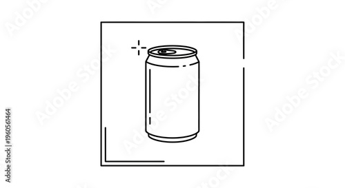 Modern minimalist line art illustration of an aluminum beverage can with subtle effervescence icon