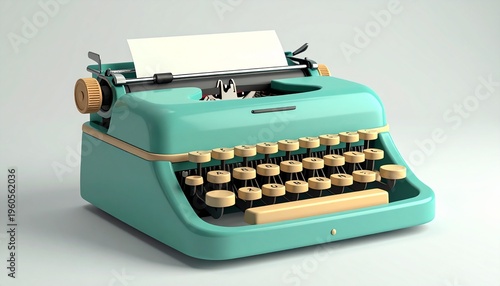 3D Retro Typewriter Illustration in Pastel Style with Paper Sheet