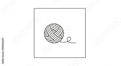 Simple monochrome outline illustration of a classic yarn ball with a playfully loose strand for
